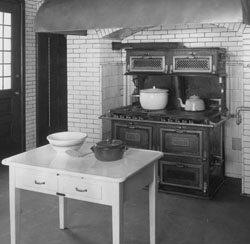 This is a photo of the kitchen of the Glessner House, home of the historical neighbors of the fictional Bannings of Prairie Avenue. 